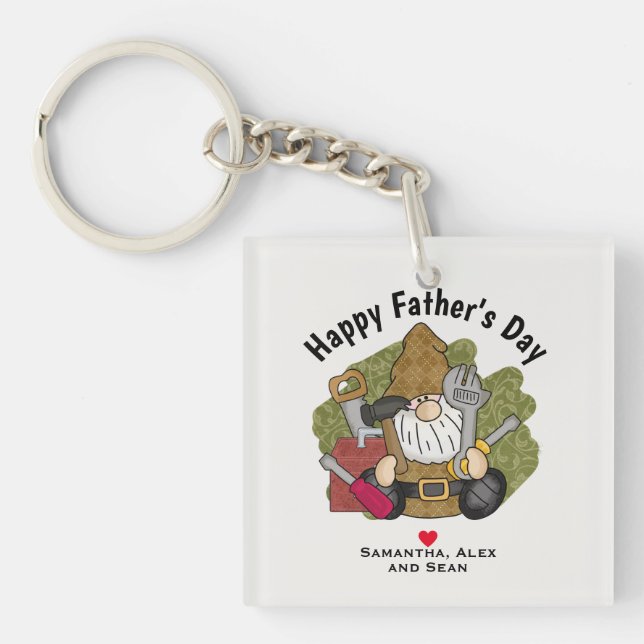 Adorable Handyman & Carpenter Garden Gnome Keychain (Front)