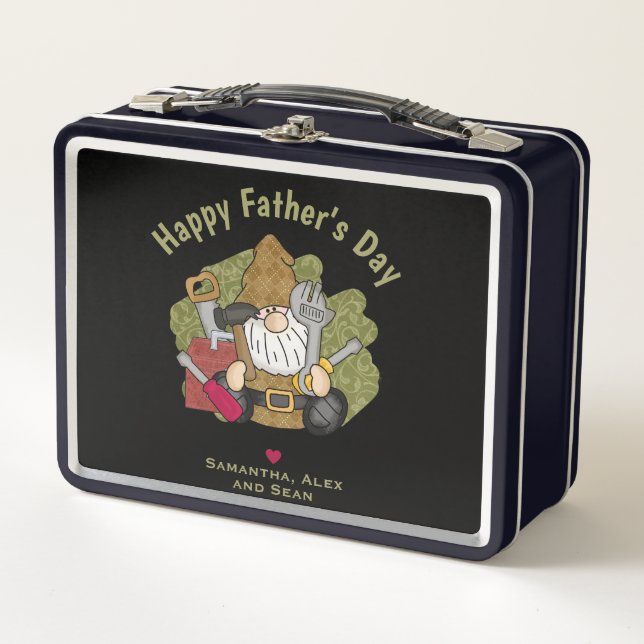 Adorable Handyman & Carpenter Garden Gnome Metal Lunch Box (Front)