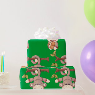Adorable Hanging Monkey with Football Wrapping Paper