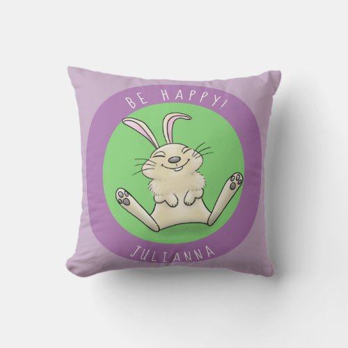 Adorable happy baby purple bunny rabbit cartoon throw pillow