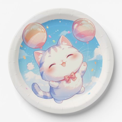 Adorable Happy Cat Balloons Birthday Paper Plat Paper Plates