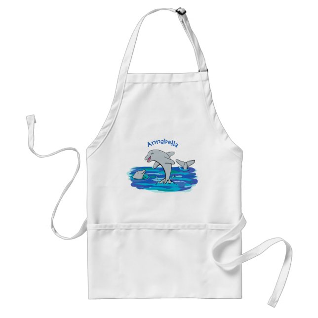 Adorable happy dolphins cartoon illustration adult apron (Front)