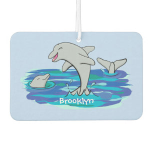 Adorable happy dolphins cartoon illustration air freshener