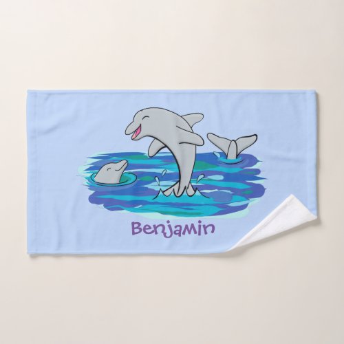Adorable happy dolphins cartoon illustration bath towel set