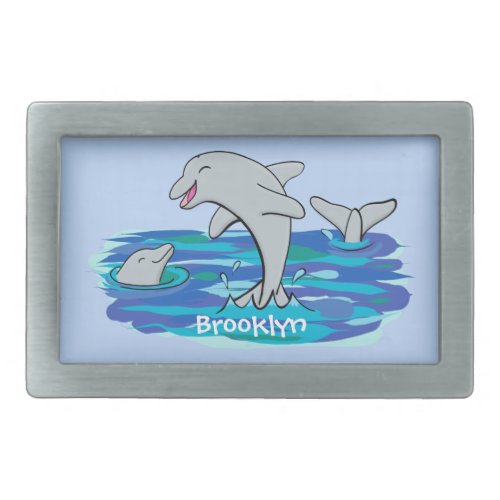 Adorable happy dolphins cartoon illustration belt buckle