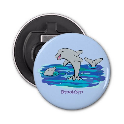 Adorable happy dolphins cartoon illustration bottle opener