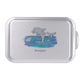 Adorable happy dolphins cartoon illustration cake pan