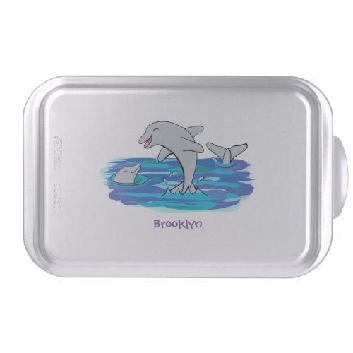 Adorable happy dolphins cartoon illustration cake pan