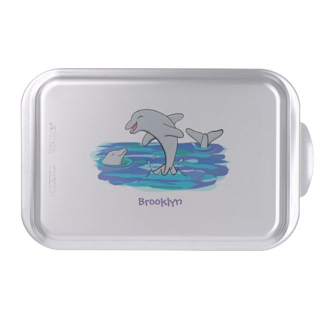 Adorable happy dolphins cartoon illustration cake pan (Front)