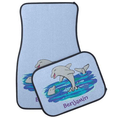 Adorable happy dolphins cartoon illustration  car floor mat