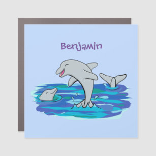 Adorable happy dolphins cartoon illustration car magnet