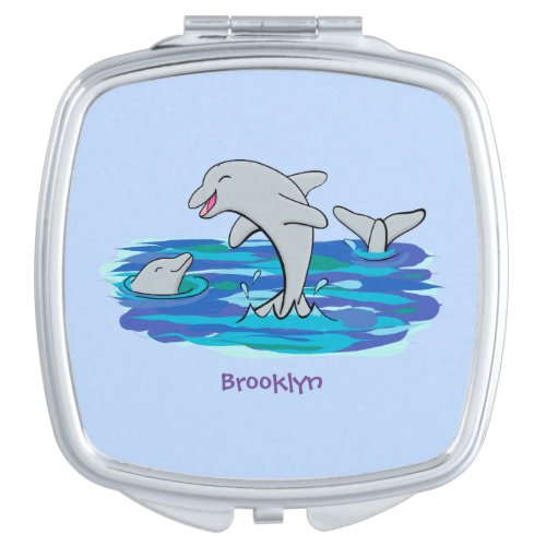 Adorable happy dolphins cartoon illustration compact mirror