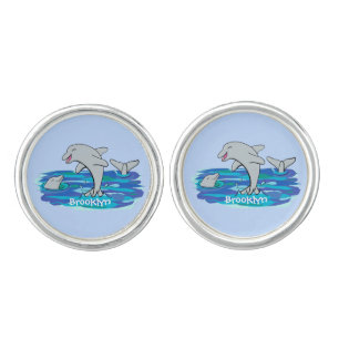 Adorable happy dolphins cartoon illustration cufflinks