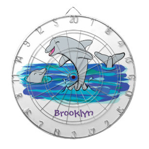 Adorable happy dolphins cartoon illustration dart board