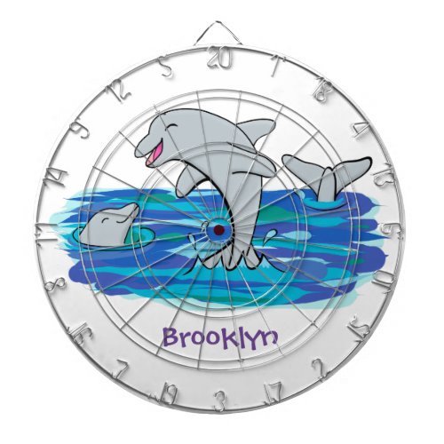 Adorable happy dolphins cartoon illustration dart board