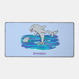 Adorable happy dolphins cartoon illustration desk mat