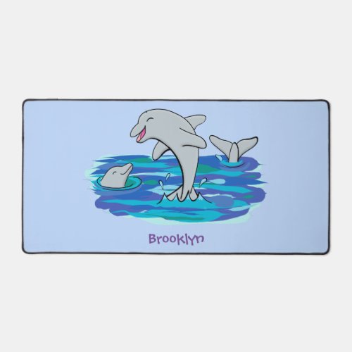 Adorable happy dolphins cartoon illustration desk mat