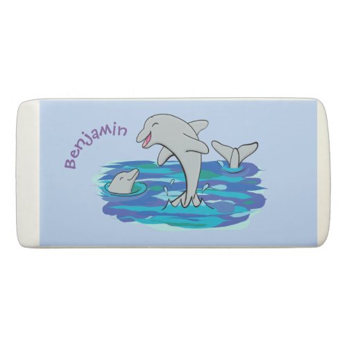 Adorable happy dolphins cartoon illustration eraser