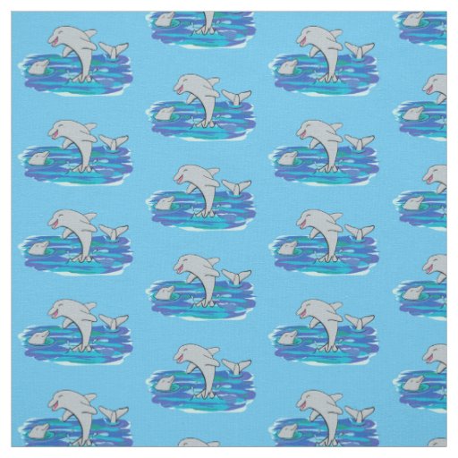 Adorable happy dolphins cartoon illustration fabric