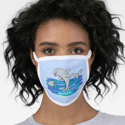 Adorable happy dolphins cartoon illustration  face mask