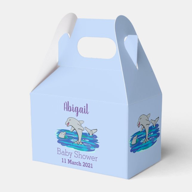 Adorable happy dolphins cartoon illustration favor boxes (Front Side)