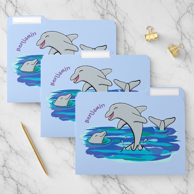 Adorable happy dolphins cartoon illustration file folder (Set)