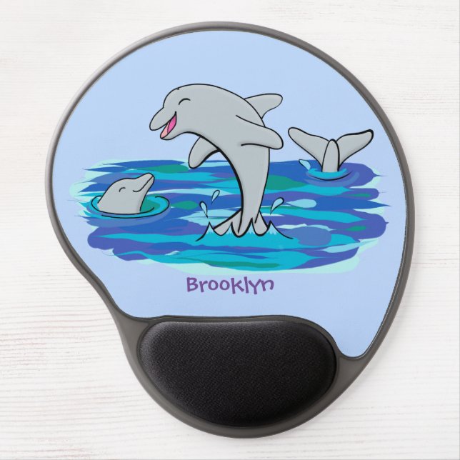 Adorable happy dolphins cartoon illustration gel mouse pad (Front)