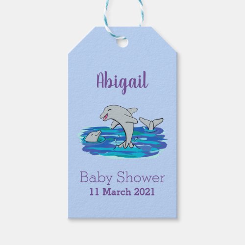 Adorable happy dolphins cartoon illustration  gift tags