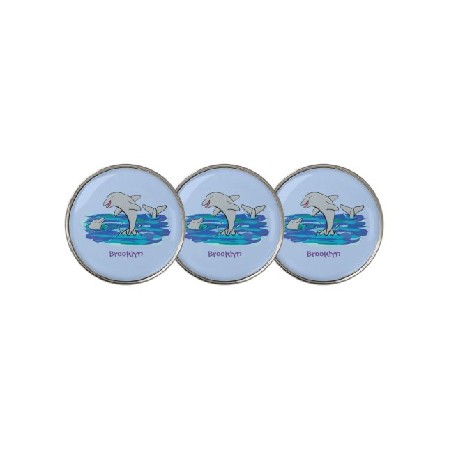 Adorable happy dolphins cartoon illustration golf ball marker (3 Up)