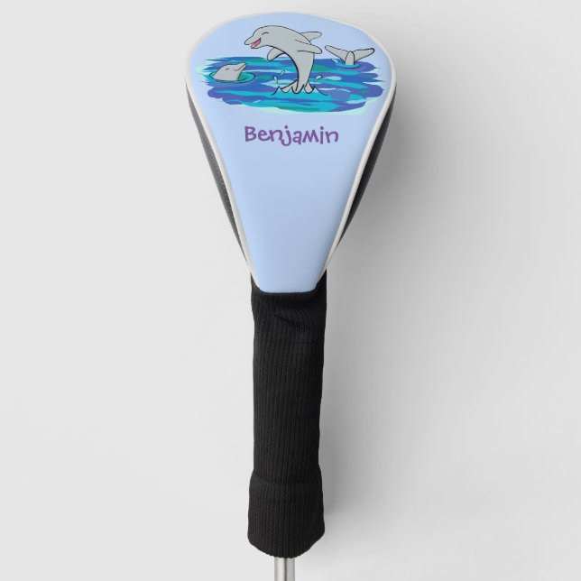 Adorable happy dolphins cartoon illustration golf head cover (Front)