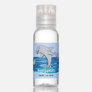 Adorable happy dolphins cartoon illustration hand sanitizer