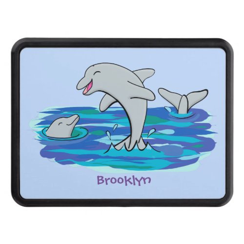 Adorable happy dolphins cartoon illustration hitch cover