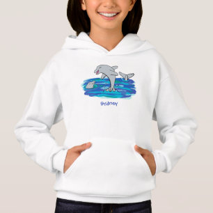 Adorable happy dolphins cartoon illustration hoodie