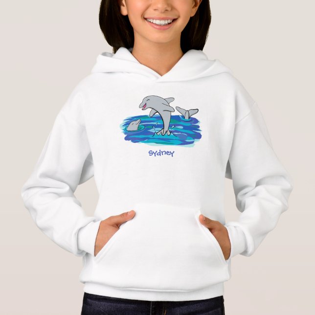 Adorable happy dolphins cartoon illustration hoodie (Front)