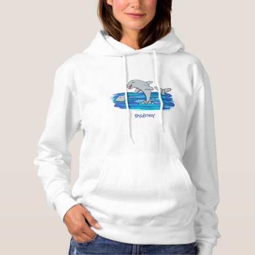 Adorable happy dolphins cartoon illustration hoodie