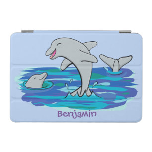 Adorable happy dolphins cartoon illustration iPad mini cover