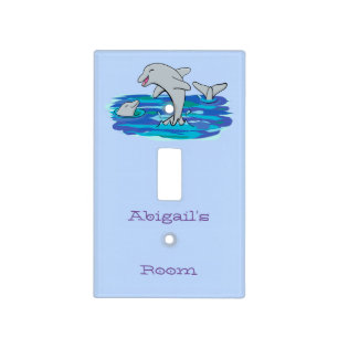 Adorable happy dolphins cartoon illustration light switch cover