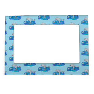 Adorable happy dolphins cartoon illustration magnetic frame