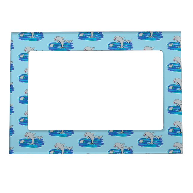 Adorable happy dolphins cartoon illustration magnetic frame (Front)