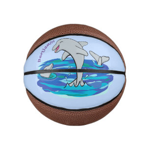 Adorable happy dolphins cartoon illustration mini basketball
