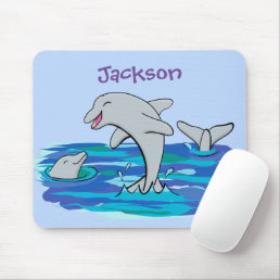 Adorable happy dolphins cartoon illustration mouse pad
