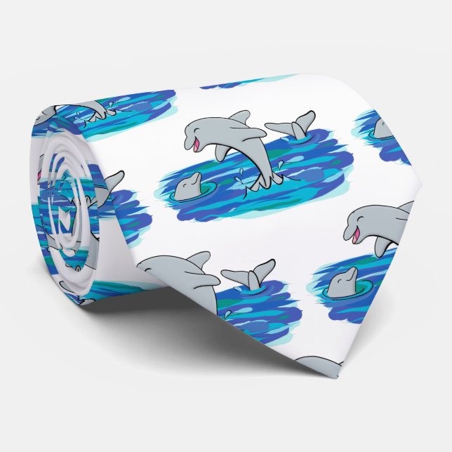 Adorable happy dolphins cartoon illustration neck tie (Rolled)
