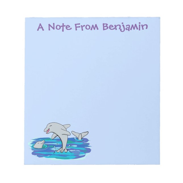Adorable happy dolphins cartoon illustration notepad (Front)
