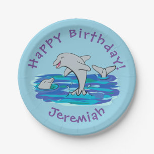 Adorable happy dolphins cartoon illustration paper plates