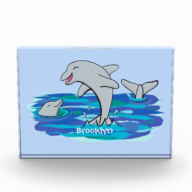 Adorable happy dolphins cartoon illustration photo block (Front)