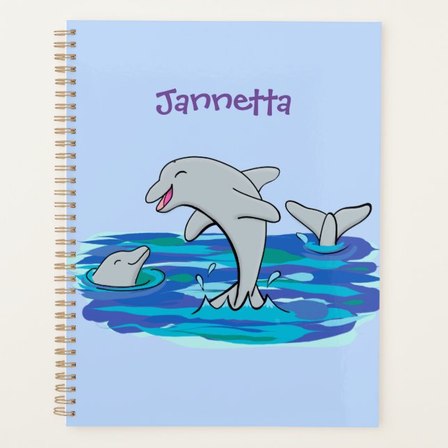 Adorable happy dolphins cartoon illustration planner (Front)
