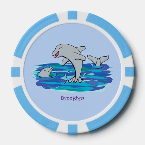 Adorable happy dolphins cartoon illustration poker chips