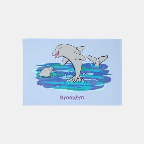 Adorable happy dolphins cartoon illustration rug