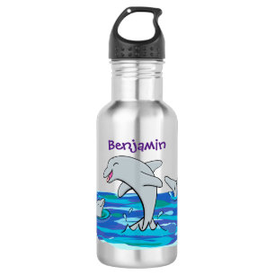 Adorable happy dolphins cartoon illustration stainless steel water bottle