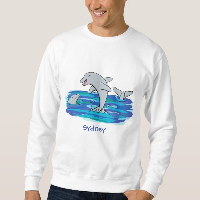 Adorable happy dolphins cartoon illustration sweatshirt (Front)